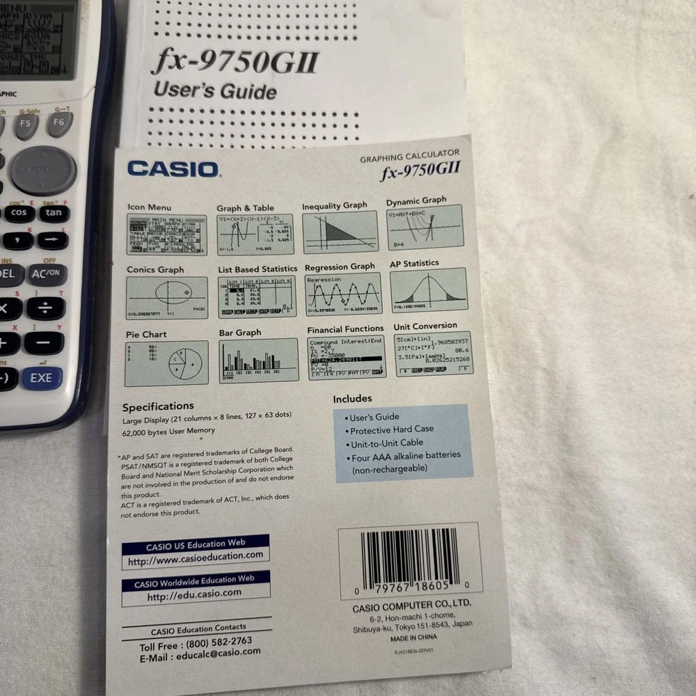 Casio fx-9750GII Graphing Calculator w/ Slide-On Cover & Manual - Tested Working